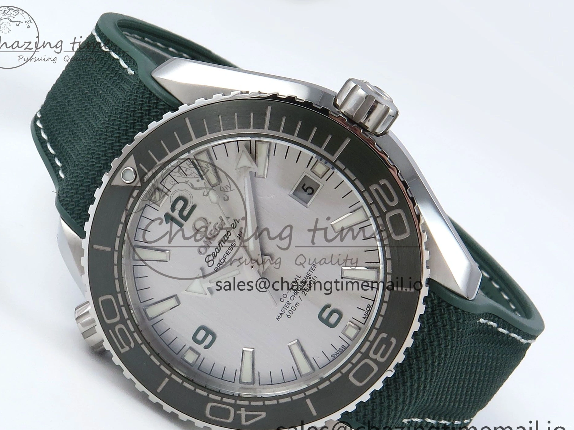 0401 Bold Seamaster Planet Ocean 600M 43.5mm SS SCF 1:1 Best Edition Green Bezel Gray Dial on Green Rubber Strap A8900 Super Clone 7666